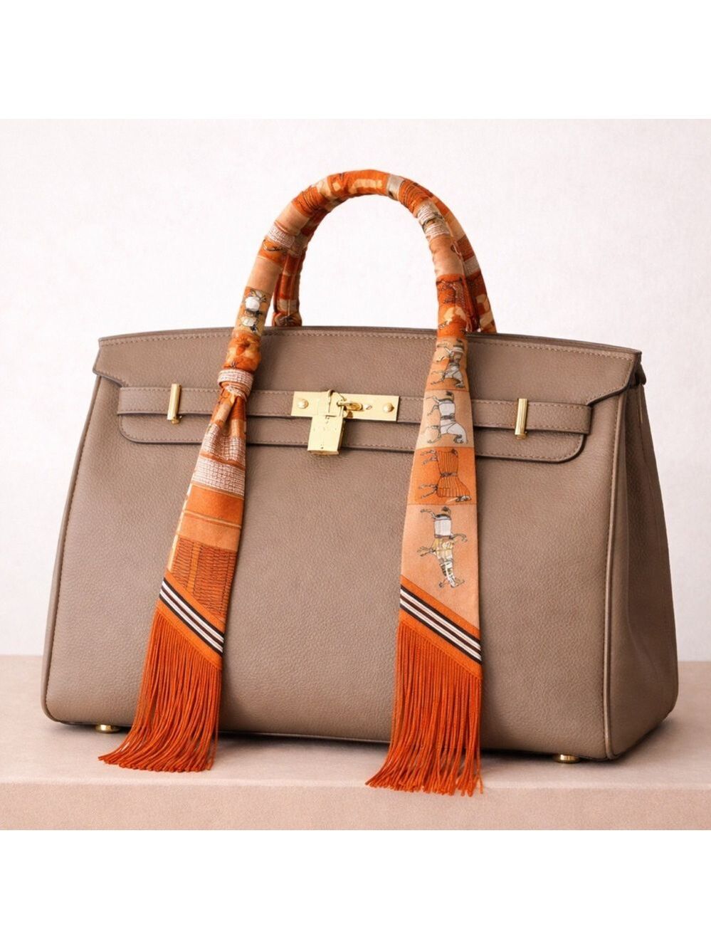 ORANGE HORSE EQUESTRIAN FAUX LEATHER TASSELED SKINNY SCARF BAG HANDLE WRAP TIE